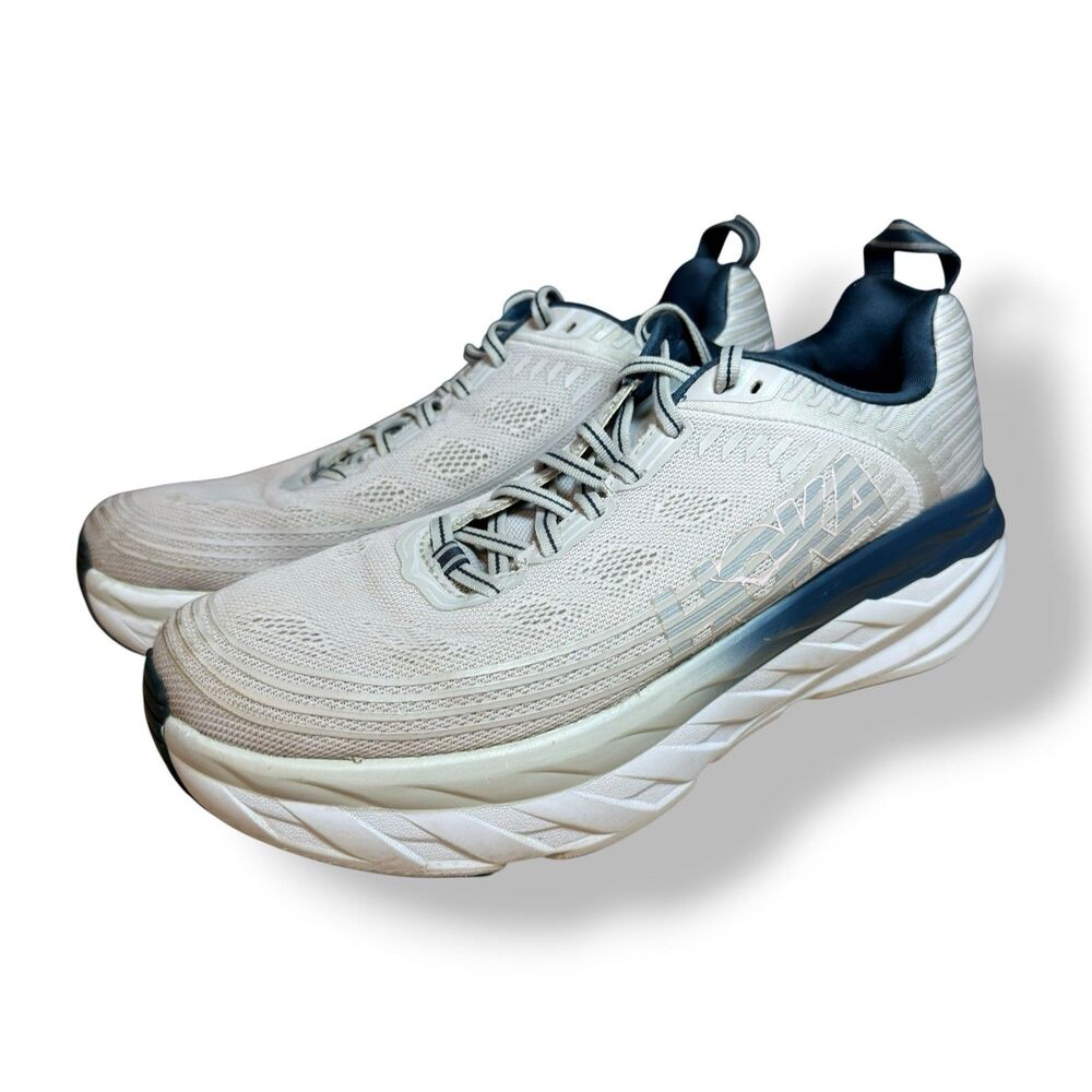 Hoka One One Bondi 6 Womens Size 9.5 Running Shoes Gray Blue Jogging Gym Outdoor